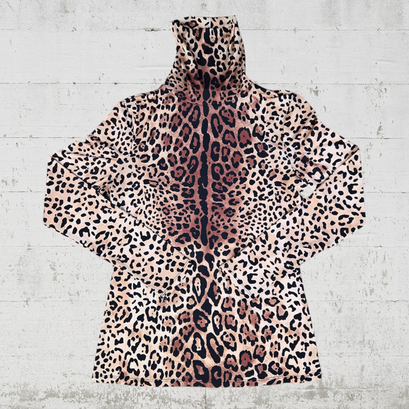 Boston Proper Tan Black Animal Print Leopard Print Turtleneck Top Size Small - Picture 8 of 8